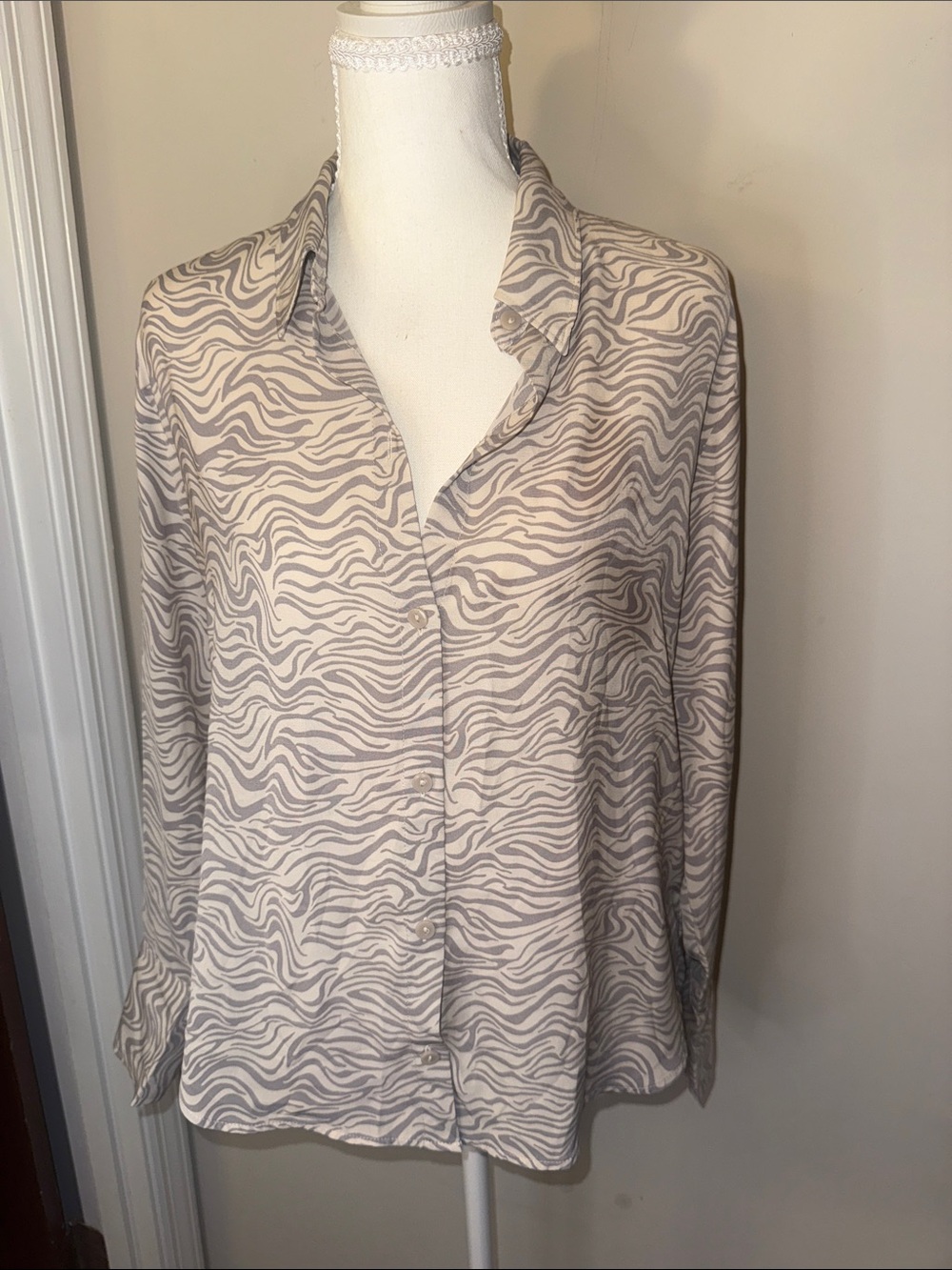 Abercrombie & Fitch Taupe and Cream Zebra-Print Button Down Shirt